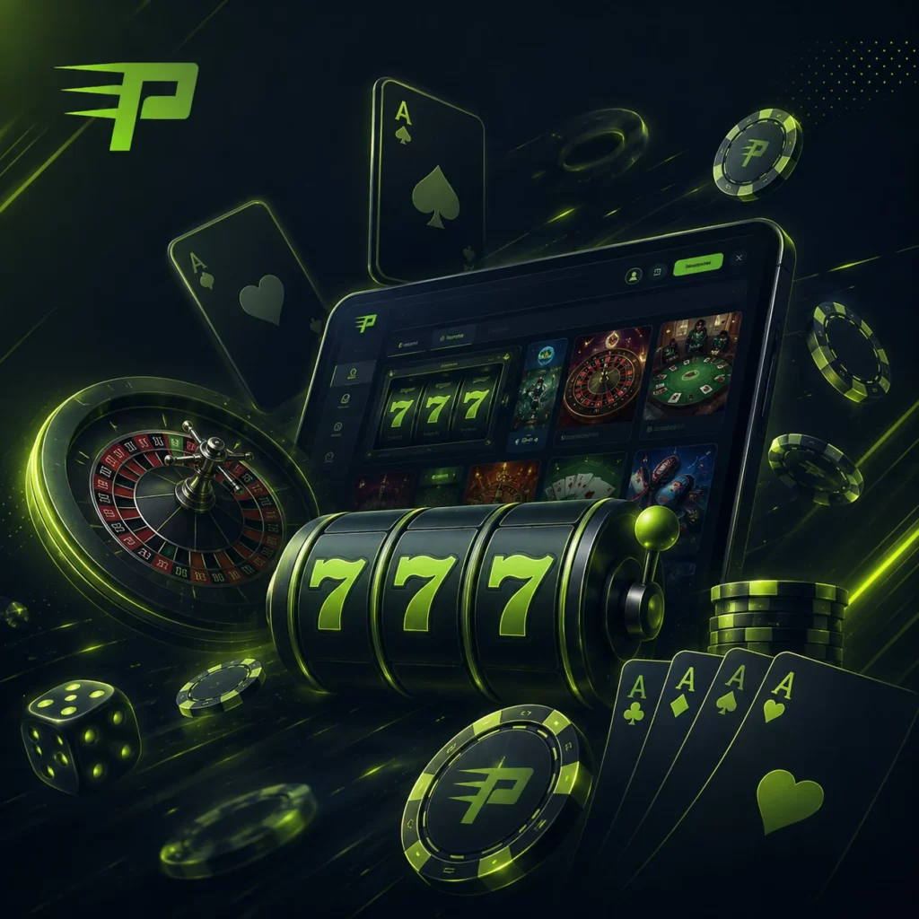 PlayDash casino games with slots roulette cards and poker chips
