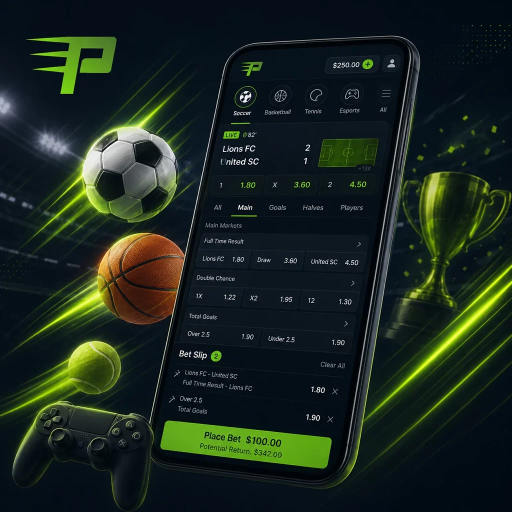 PlayDash sports betting app with live football basketball and tennis markets